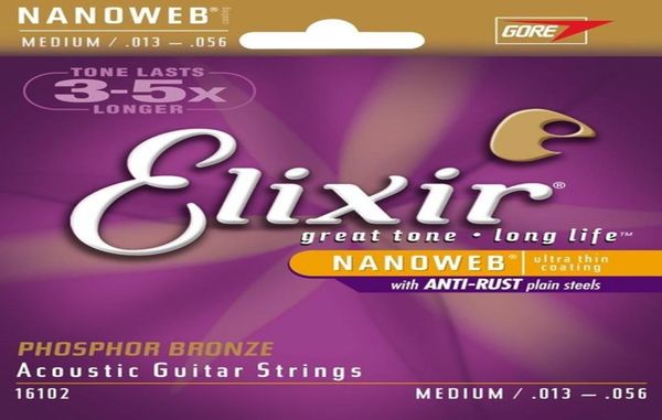 Ganze 12 -Sets Elixir 16102 Akustische Gitarrenschnüre 013056 Zoll Phosphorbronze mit Nanoweb Ultra dünner Schicht Medium5040472