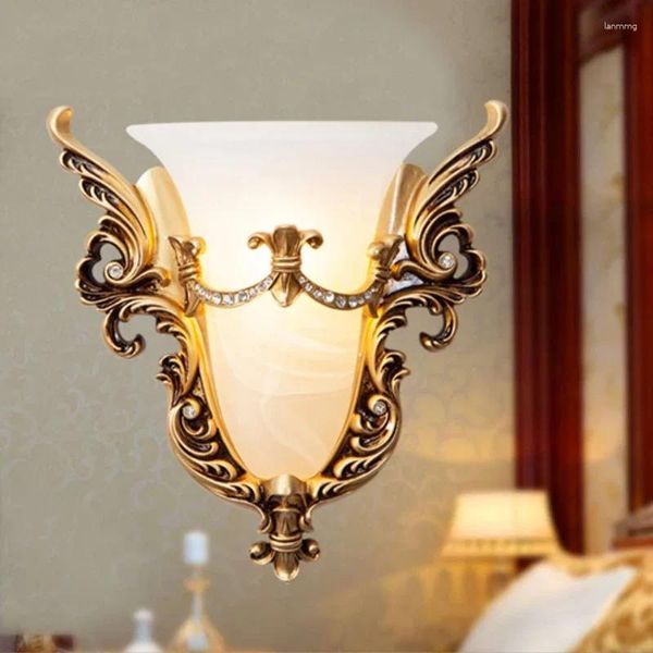 Wandlampe antike Harz europäische Esszimmer Leichtes Schlafzimmer Nachttil Badezimmer Lampen Fernseher Hintergrund Bronze Glasleuchten