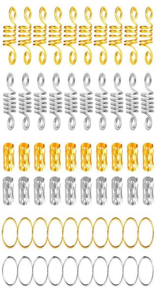 180pcs Metal African Hair Rings Beads Pofos Tubos Charms Dreadlock Dread Hair Braids Acessórios de decoração de jóias Gold 2203121514603