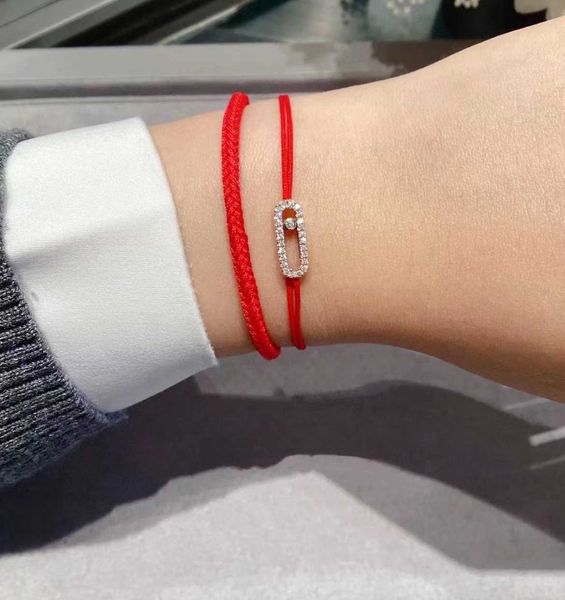 V Bracciale in corda rossa di Capodanno in oro placcato oro tutto singolo Pinling intarsiato a mano con marchio di lusso con diamanti ad alto tenore di carbonio YQ231208