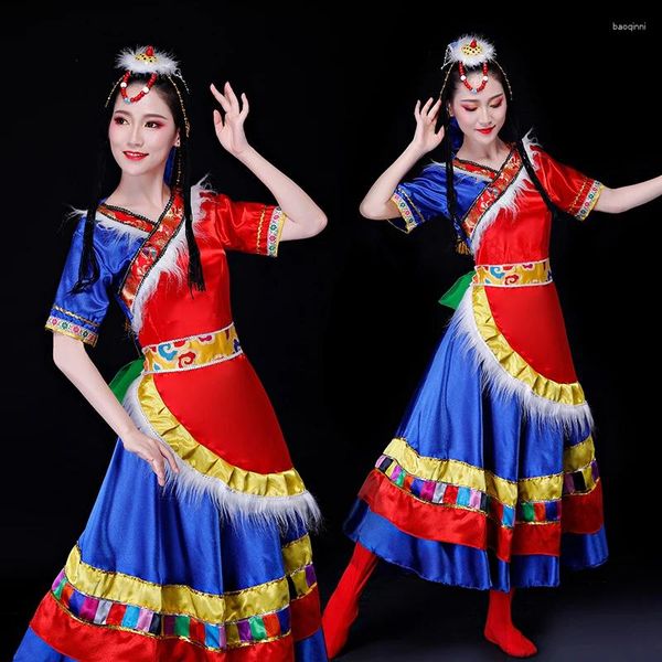 Abbigliamento scenico Costumi di performance di danza tibetana di qualità Minoranza etnica Vento Tibet Zhuo Ma Gruppo quadrato Set