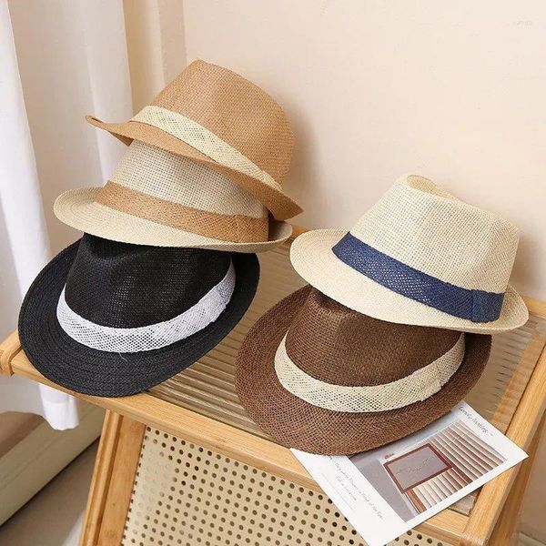 Boinas abrevina a borda Solid Color Shade Men Outdoor Men Straw Hat Spring Summer Sun Protection Unissex Beach Jazz Cap