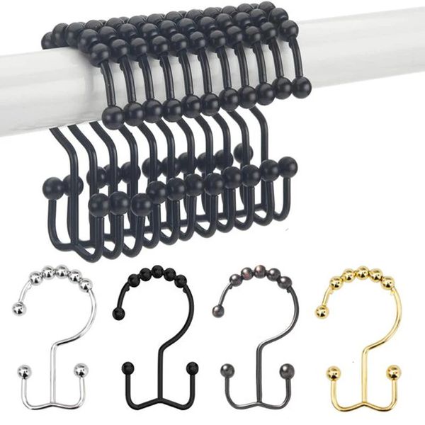 12 PCs aço inoxidável Curtain Curtain Ring Roller Bola de metal Doubles duplos para cortinas de haste do banheiro 231227