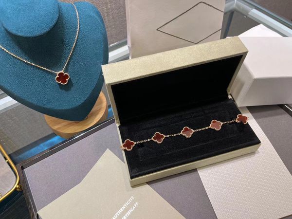 5A Quality Vintage van & cleef bracelet necklace, rose gold, red mother-of-pearl, high version, top quality, original rhombus buckle vanly cleeflies