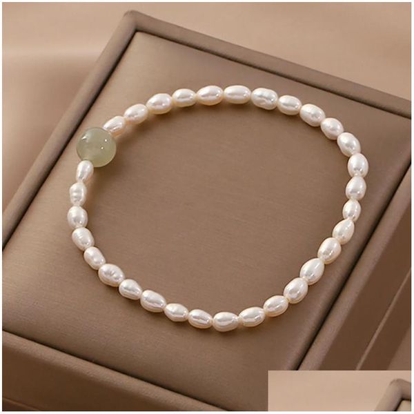 Corrente retro natural de água doce pérola pulseira para mulheres moda artesanal jade frisado estiramento elástico gota entrega jóias b dhgarden dhv68