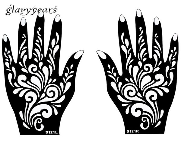 Whole1 Pair Hands Mehndi Henna Tattoo Трафарет Цветочный узор Дизайн для женщин Body Hand Art Painting Одноразовые 20 см 11 см S4171968