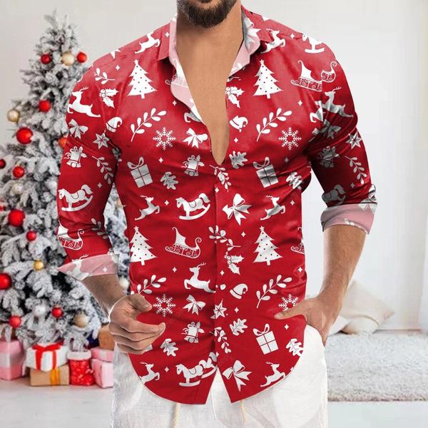 Camicie casual maschile camicia natalizia di Natale Babbo Natale renna 3D da stampa 3d camicette battito anno a maniche lunghe tops busas