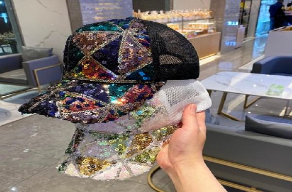 Neue mode glitzernde pailletten kappe sommer atmungsaktive garn baseball caps hüte für frauen dame mädchen jugend9057394