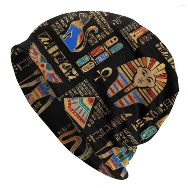 Berets Ägyptische Hieroglyphen und Gottheiten Gott Motorhaube Hüte Straße Strickmütze Winter Warm Altes Ägypten Pharao Skullies Beanies Caps