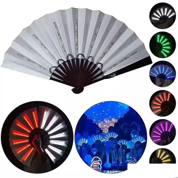 Parti Dekorasyonu 1pc Işık Katlanır Fan 13inch LED Play Colorf El Dans Neon DJ Gece Clubparty Drop Delive Dhykm için Abanico Hayranları