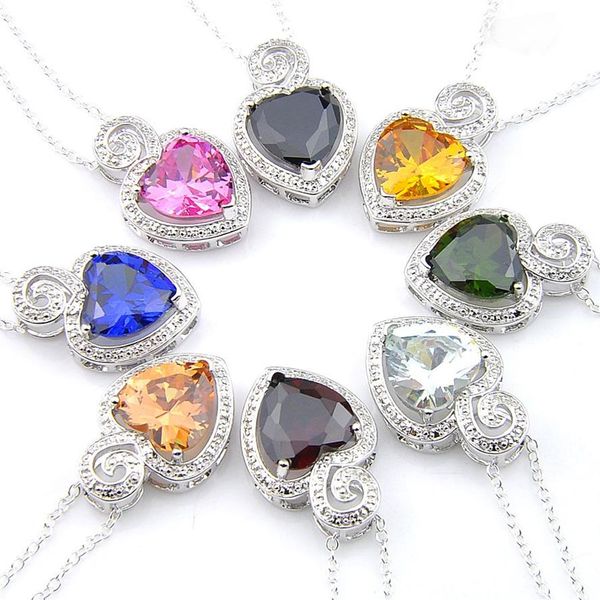 LUCKYSHINE Gioielli vintage 8 colori citrino peridoto topazio pendenti gemme argento 925 ciondolo cuore gioielli regalo Canada Messico gioielli271Q