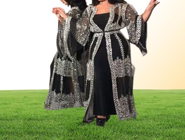 Abaya Dubai Müslüman Elbise Lüks Yüksek Sınıf Pullar Nakış Dantel Ramazan Kaftan İslam Kimono Kadınlar Siyah Maxi Elbiseler8347148