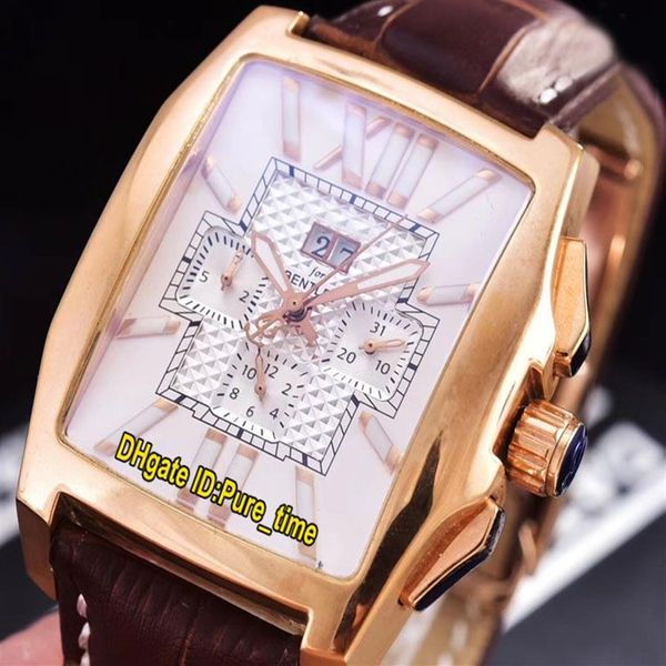 Günstige neue Flying B Chronograph Datum weißes Zifferblatt Miyota Quarz Chronograph Herrenuhr Roségold Gehäuse schwarzes Lederarmband Uhren Pur361A