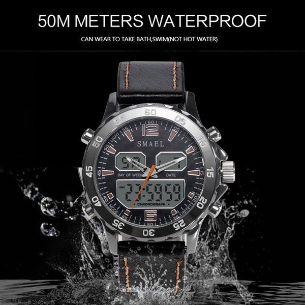 Sportuhren, wasserdicht, echte Dual-Display-Quarz-Armbanduhren, Cool Man Clock Fashion Smart Digital Watch LED Herren 12812758