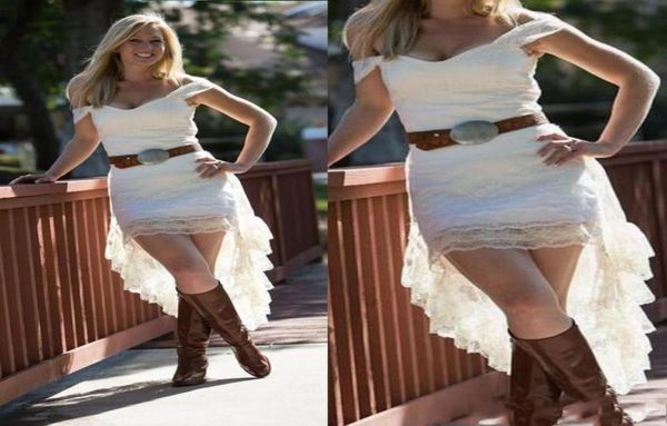 2020 Cowgirls Sexy Off Schulter Spitze Mantel Brautkleider High Low Kurze Boho Strand Land Brautkleider Vestidos De Novia AL5036156710