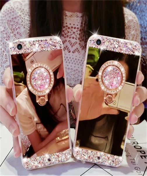 Custodia a specchio con glitter e diamanti di lusso con strass di cristallo per Samsung S20 S7 S8 S9 Plus S10 NOET 10 Custodia con supporto per anello carino7641221