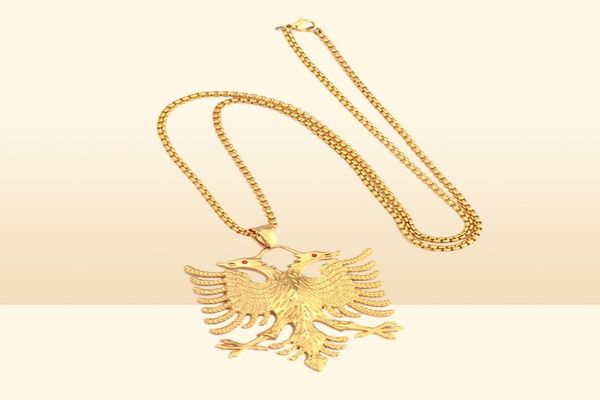 Soitis albânia bandeira águia pingentes emblema russo colar brasão de armas dupla cabeça águia pingentes de aço inoxidável corrente 3320274