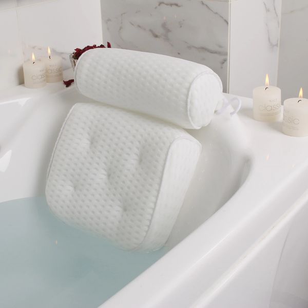 Travesseiro de banho para banheira, suporte para pescoço, cabeça e costas com ventosas antiderrapantes, malha de ar, travesseiro de banheira 231228