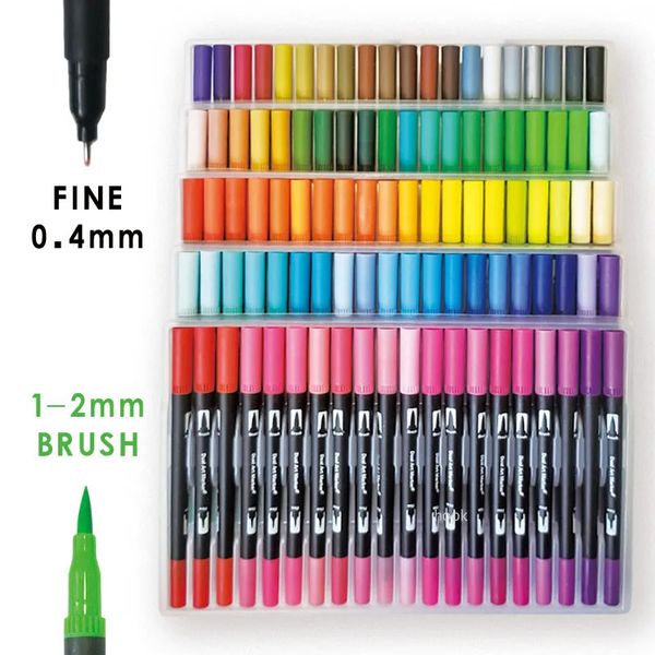 Professionale 132/24 colori Dual Tips Pennello per acquerello Set Forniture d'arte per bambini Libro da colorare per adulti Cartoline di Natale Disegno 231227