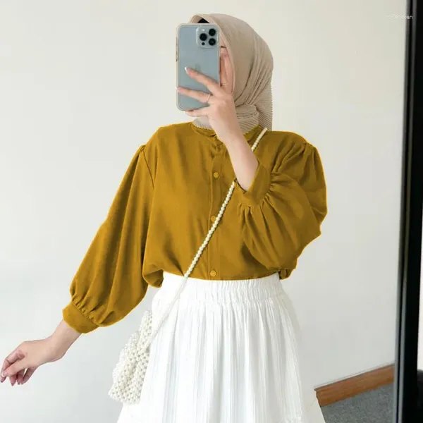 Ethnische Kleidung Frauen Eid Muslim Tops drehen Kragen Blusen Single Breace Cardigan Dubai Malaysian solider lässiger Sonnenschutzknopf