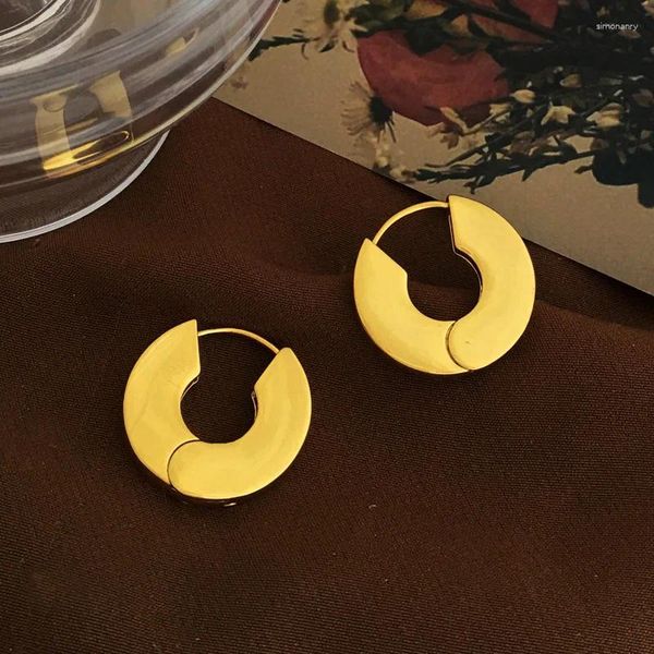 Orecchini a cerchio Simple Round Disc Huggie for Women Girls inossidabile Acciaio Golden Golssy Glossy Circle Regalo per gioielli femminili