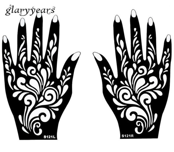 Whole1 Pair Hands Mehndi Henna Tattoo Трафарет Цветочный узор Дизайн для женщин Боди-арт Живопись Одноразовые 20см 11см S7453621