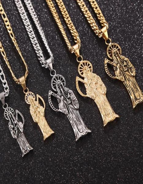 Catene in acciaio inossidabile Santo Santo Morte Ciondolo Santa Muerte con catena da 9 mm Men039s Collana tono oro Gioielli fai da te che fanno regali5598479