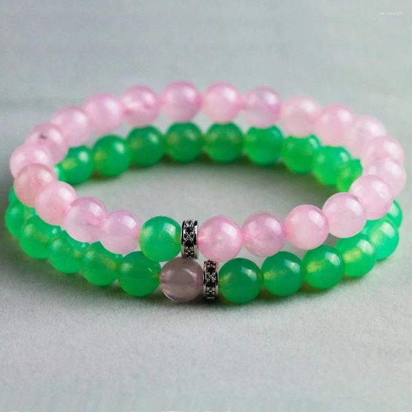 Filo di onice verde con braccialetto di pietra di perline rosa per lui e per lei Braccialetti di coppia Love CZ Regalo Gioielli Drop