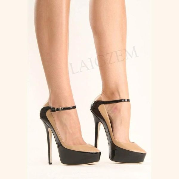 Сапоги Laigzem Women High Heels на каблуках каблуки лодыжка насосы вечернее платье на заказ обнаженные черные туфли таконы Mujer большой размер 3452