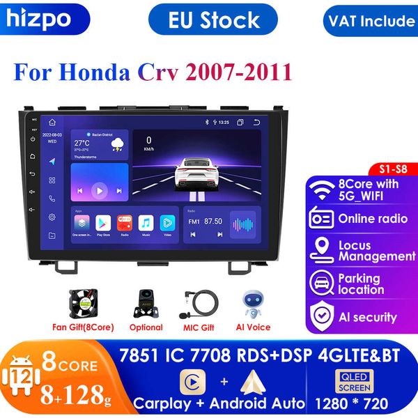 Dash 2 Din Android Araba Radyo GPS Honda CRV 2007-2011 Stereo WiFi 4G Bluetooth DSP direksiyon simidi ile ekranda 9 inç dokunuş