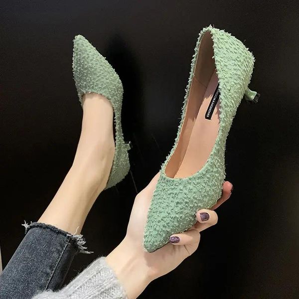 Boots Women Fashion Light Weight Green Slip on Stiletto каблуки для офисной леди Классическая летняя бежевая вечеринка High Heals Shoes Zapatos G6132