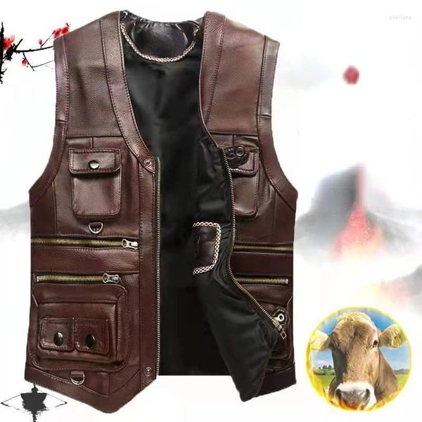 Coletes masculinos homens falso pu jaquetas de couro homens streetwear 2023 moda zíper colete casacos sem mangas casual bolso design jaqueta c55