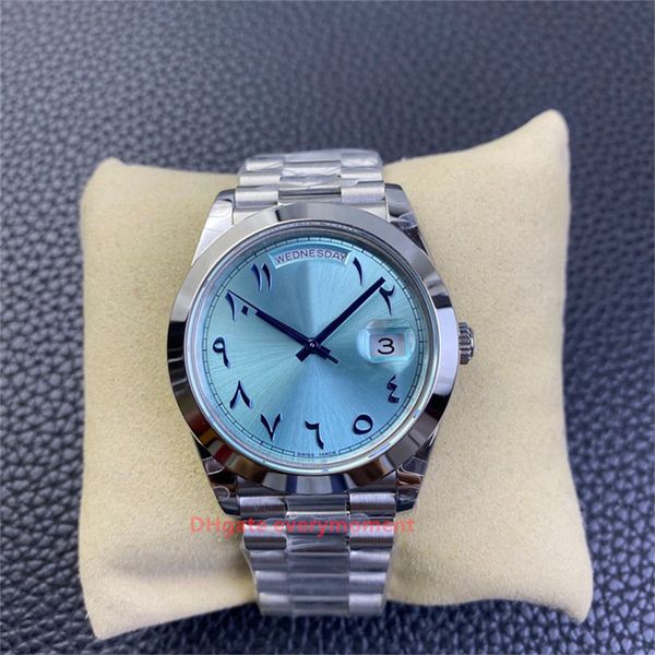 EW Factory Relógios Masculinos Árabe Dubai Gelo Azul 40mm 3255 Movimento Relógio Mecânico Automático Profundo Impermeável Safira 904L Night Glow Calendário Semanal Relógios de Pulso-1