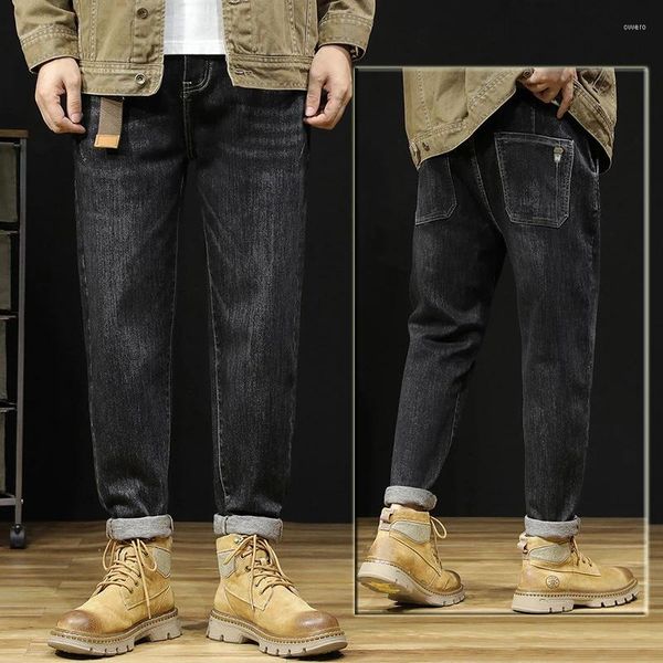 Jeans masculinos estilo oversized retroleg calças jeans outono e inverno vaca solta elástica