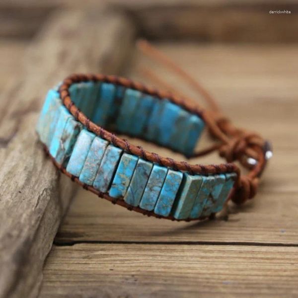 Braccialetti con ciondoli Bracciale con gemme naturali vintage di colore blu etnico per donna Uomo Gioielli di moda regolabili in pelle con perline tibetane zingaresche