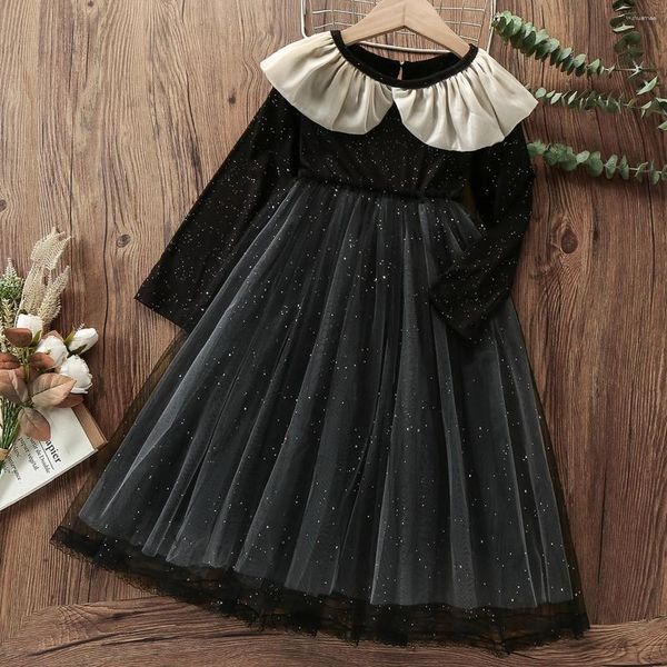 Abiti per ragazza Bambini Nero Prom Per ragazze Vestiti Vestito da festa Abiti da principessa Bambini Primavera Autunno Adolescenti Abiti 6 8 10 12 anni