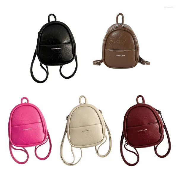 Schultaschen Rucksack Vintage Kleiner Lederrucksack Für Mädchen Frauen Vielseitige Mode Doppelgurt Umhängetasche Einfarbig Mini Pack