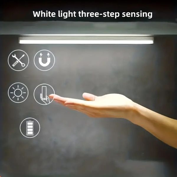 Sensore di movimento a luce LED da 1pc da 7,87 pollici, luce per armadio wireless ultrasottile, barra luminosa magnetica ricaricabile tramite USB per armadio da cucina, scale, corridoio, guardaroba.