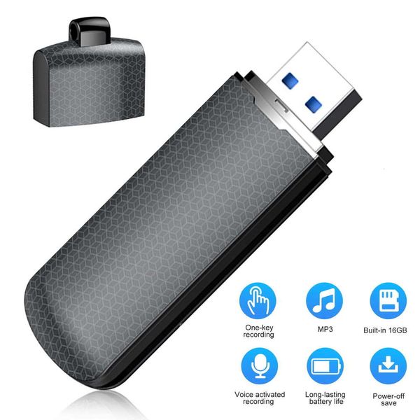 Voz digital de 16 GB ativada com reprodução - Fita pequena atualizada para palestras, reuniões, entrevistas, mini -gravador de áudio USB Charge,