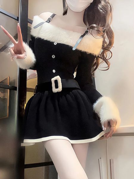 Mini robe élégante à manches longues pour femme, tenue de soirée courte, tricotée noire, Slim et Sexy, mode coréenne, Y2k, automne 231229