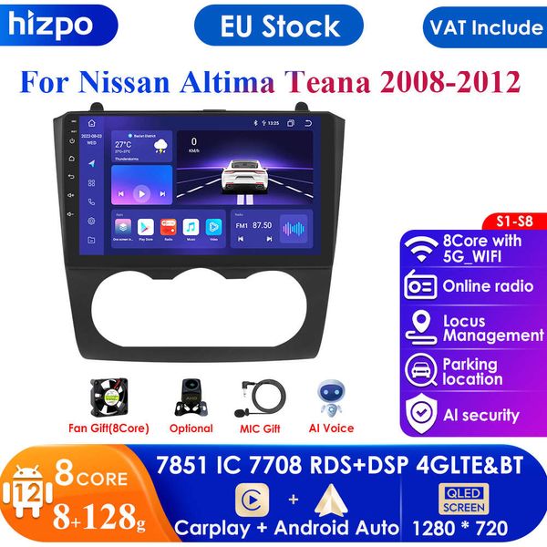 Carplay 4G Android 12 Nissan Teana Altima Manual için Video 2008 2009 2011 2012 2012 Araba Radyo Stereo Oyuncu GPS Navi Multimedya