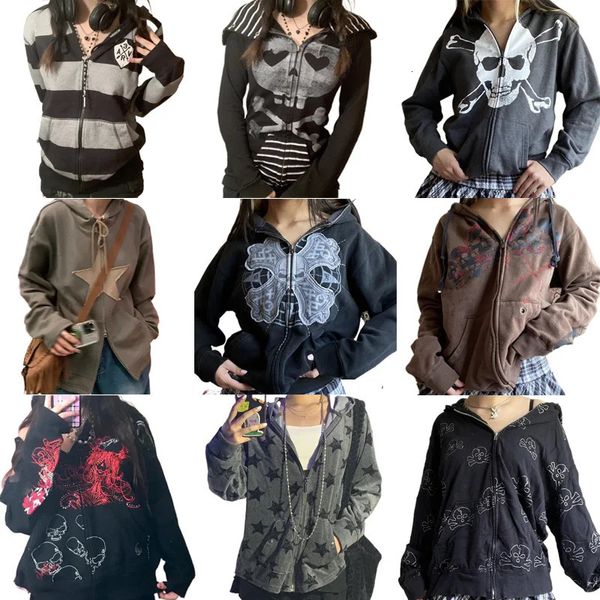 Y2K-Ästhetik Grunge Retro Sweatshirts E-Girl Gothic Mall Goth Zip Up Hoodies Vintage Graphic Patch Mantel Herbst Streetwear 231228