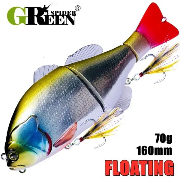 Greenspider flutuante isca de pesca swimbait com cauda macia isca dura 160mm 70g articulado caçador enfrentar para pike musky poleiro 231229