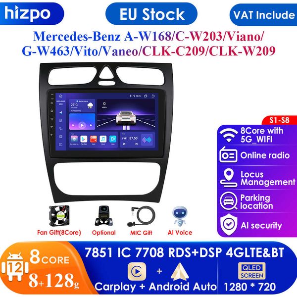 Lettore multimediale per auto Android 2din per Mercedes-benz A W168 C W203 G W463 Vaneo Vito Viano CLK Classe C209 GPS Carplay 4G RDS DSP