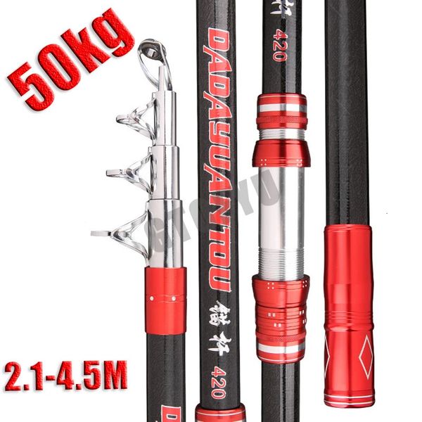 Canna da pesca in carbonio 2.1-4.5M 50kg sopra Superhard Canna da lancio a lunga distanza Canna da pesca telescopica per barche da mare Canna da pesca di alta qualità 231228