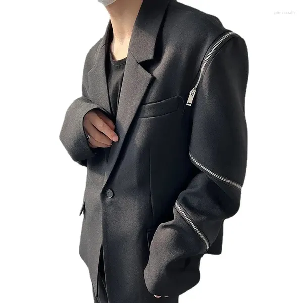 Erkekler Suits Erkekler Kişiselleştirilmiş Tasarım Ceket Sıradan 2023 Düz Renk Uzun Kollu Fermuar Dekorasyon Erkek Ceket Dark Giysiler