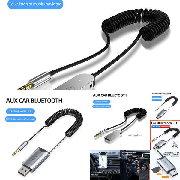 Update Autoelektronik Auto Bluetooth 5.3 Adapter Stereo Wireless USB Dongle auf 3,5 mm Klinke AUX Audio Musik Adapter Mikrofon Freisprecheinrichtung Anruf TF Kartensteckplatz