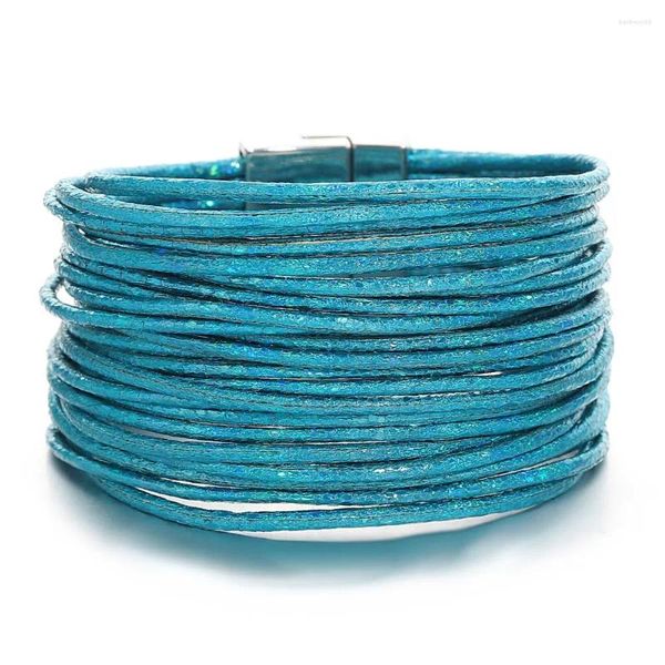 Braccialetti con ciondoli Bracciale in pelle con strisce sottili riempite di glitter Boho Amorcome per le donne Gioielli avvolgenti multistrato colorati primaverili