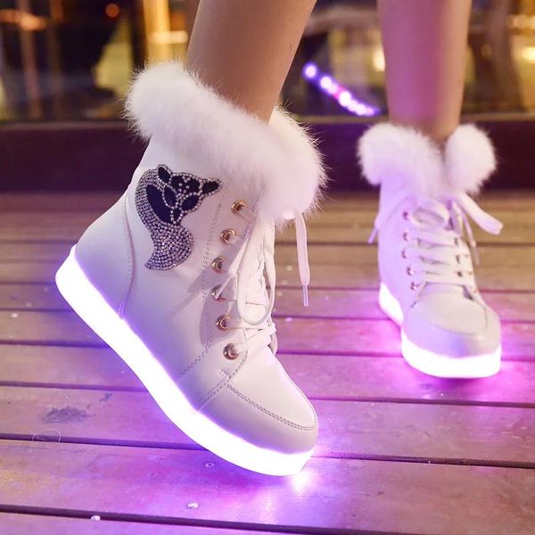 scarpe stivali luminosi invernali luci a led luci peluche stivali da neve stivali in cotone per bambini scarpe per ragazze scarpe da principessa usb ricarica