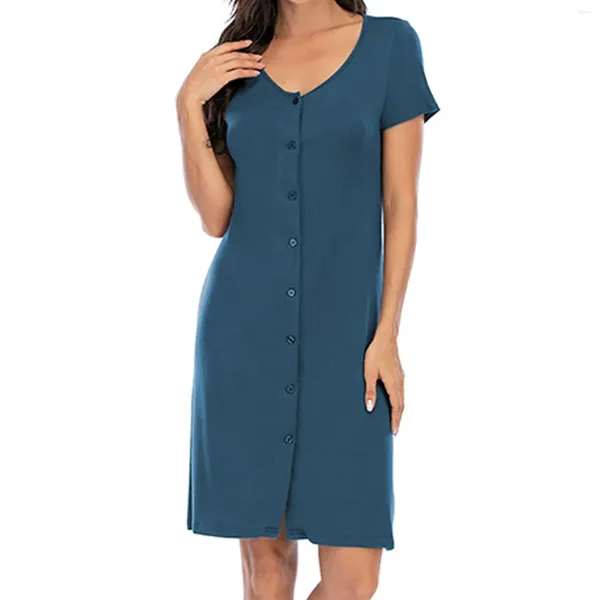 Damen-Nachtwäsche 2023 Damen-Nachthemd mit Knöpfen, weich, Homewear, Damen, kurzärmelig, Schlaf-Nachthemd, Lounge-Kleid für